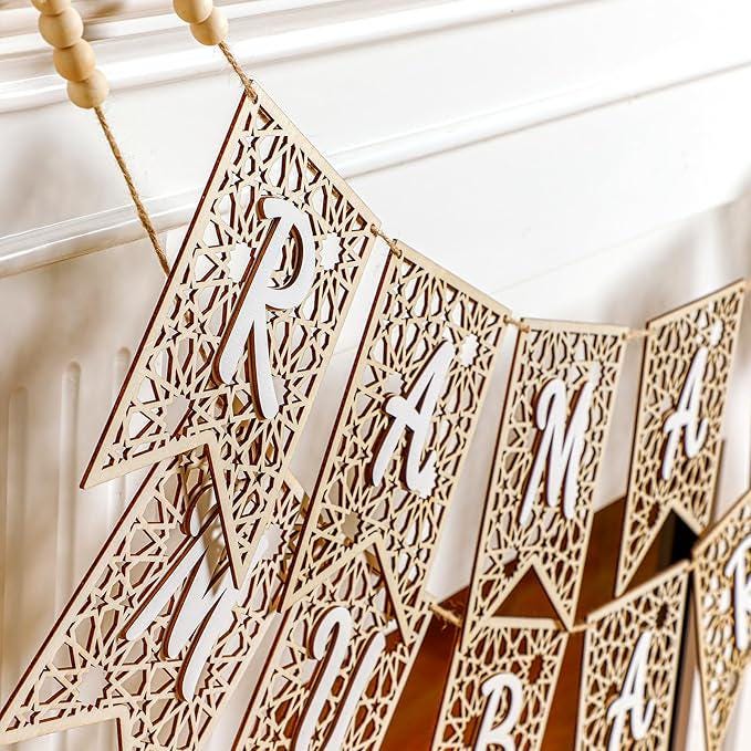 Eid Ramadan Mubarak Banner Decoration Rustic Bead Home Party Decor