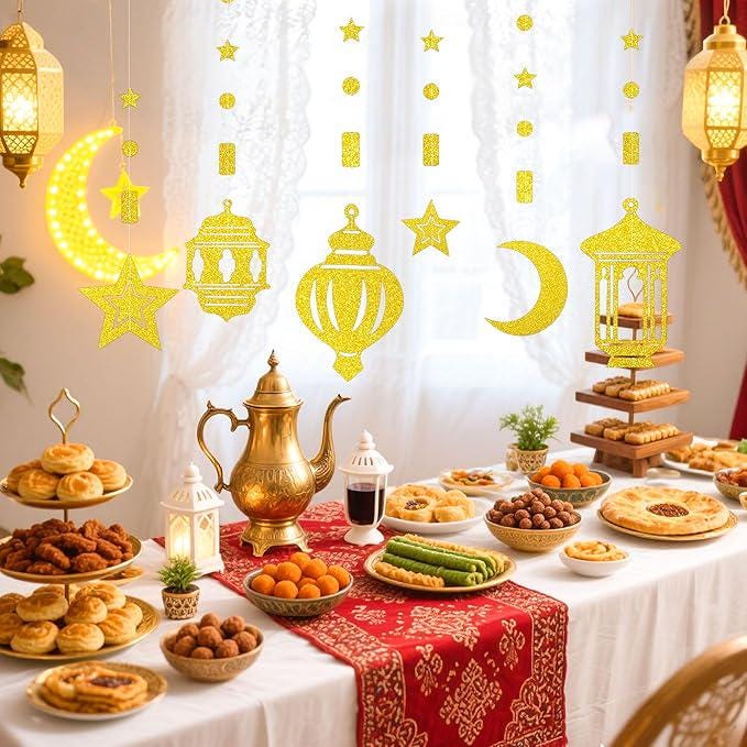 Gold Eid Banner Garland Ramadan Hanging Banner Home Decorations