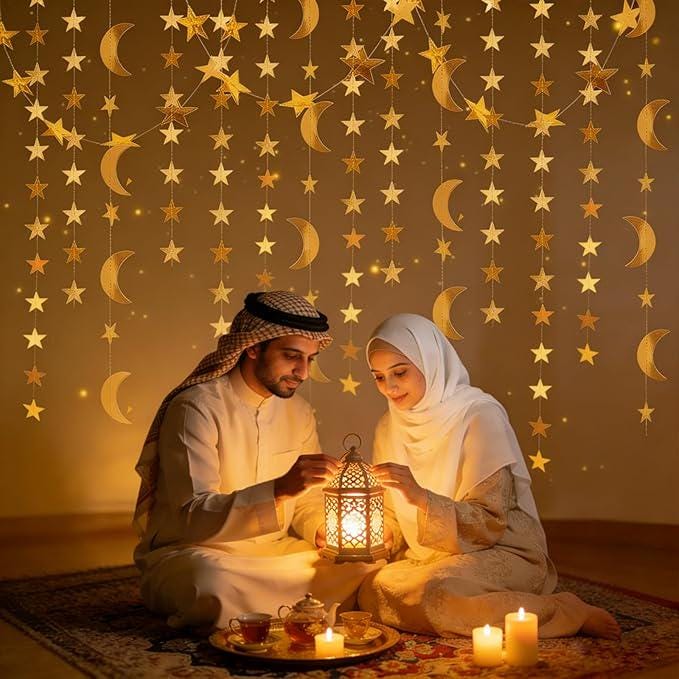 Gold Moon Star Garland Twinkle Hanging Decor Birthday Shower Ramadan Eid Party