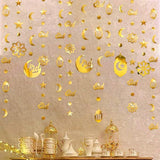 Gold Ramadan Decoration Eid Mubarak Star Moon Lantern Hanging Garland Banner