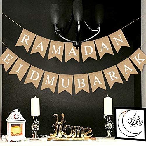Burlap Ramadan Eid Mubarak Banner Fireplace Mantel Home Decorations