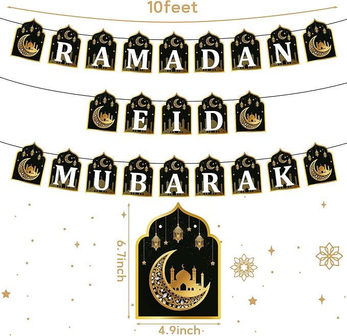 2 in 1 Ramadan Banner Eid Mubarak Hanging Decorations Home Wall Tree Garland