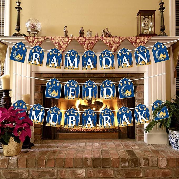 3pcs Ramadan Banner Eid Mubarak Hanging Decorations Home Wall Tree Garland