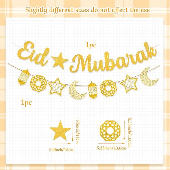 Gold Eid Banner Ramadan Hanging Decorations Home Garland Party Supplies