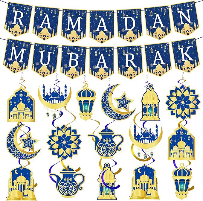 34 Pcs Ramadan Decorations Pre Assembled Ramadan Mubarak Banner Home Eid Decor