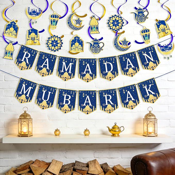 34 Pcs Ramadan Decorations Pre Assembled Ramadan Mubarak Banner Home Eid Decor