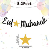 Eid Mubarak Banner Black Glitter Ramadan Mubarak Garland Home Party Decorations