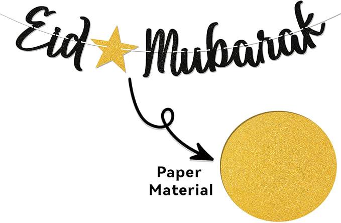 Eid Mubarak Banner Black Glitter Ramadan Mubarak Garland Home Party Decorations