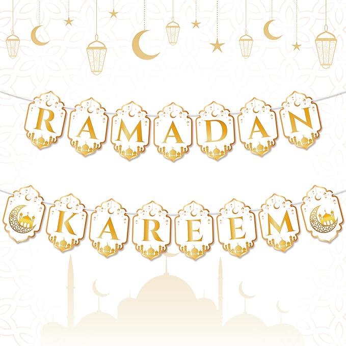 2pcs Ramadan Kareem Banner Eid Mubarak Hanging Decorations Home Wall Tree Garland