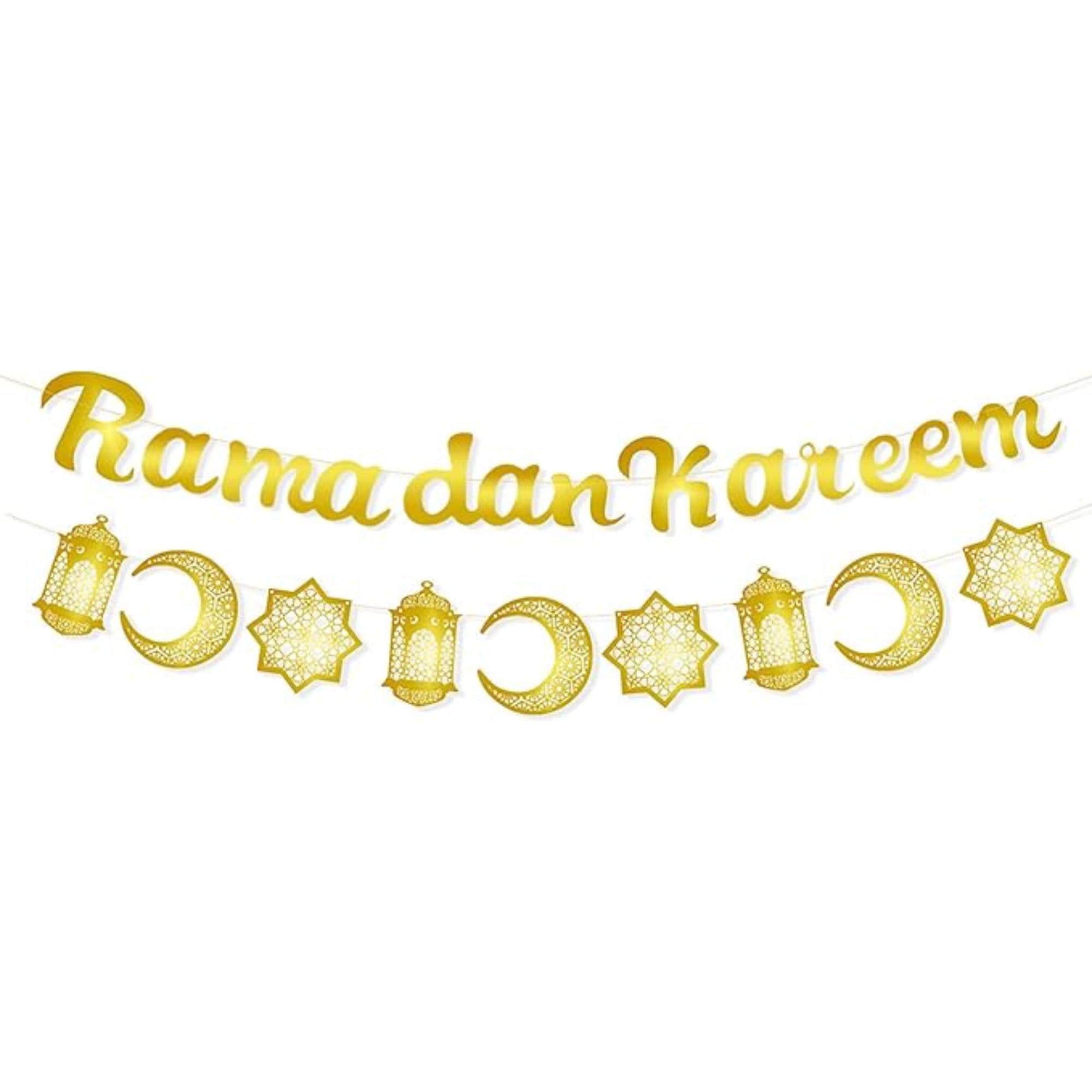 Gold Eid Banner Garland Ramadan Moon Star Hanging Decorations Home Supplies