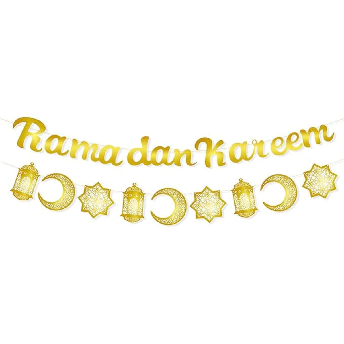 Gold Eid Banner Garland Ramadan Moon Star Hanging Decorations Home Supplies