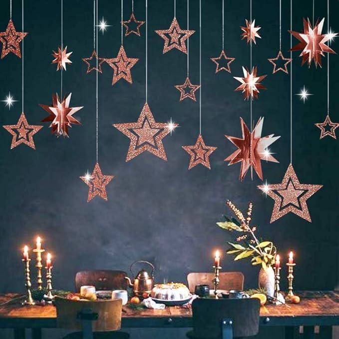 Rose Gold Star Garland Twinkle Hanging Decorations Baby Shower Birthday Ramadan Party