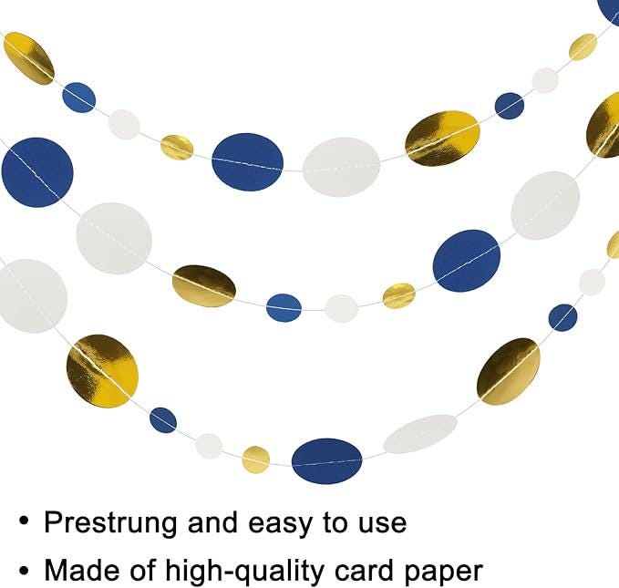 Blue Gold Circle Garland Polka Dot Streamer Hanging Decorations Ramadan Party