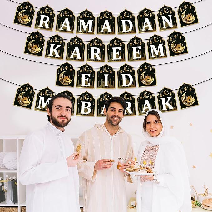 4pcs Ramadan Kareem Banner Eid Mubarak Hanging Decorations Home Wall Tree Garland