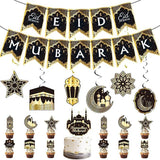 31Pcs Eid Mubarak Banners Ramadan Kareem Hanging Swirls Moon Star Wall Decorations