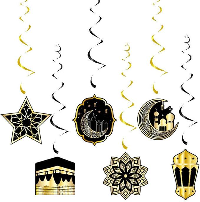 31Pcs Eid Mubarak Banners Ramadan Kareem Hanging Swirls Moon Star Wall Decorations