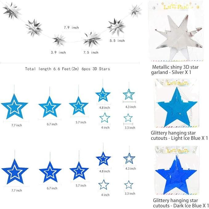 Blue Star Garland 3D Twinkle Hanging Decorations Baby Shower Birthday Ramadan Eid Party