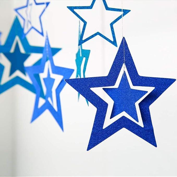 Blue Star Garland 3D Twinkle Hanging Decorations Baby Shower Birthday Ramadan Eid Party