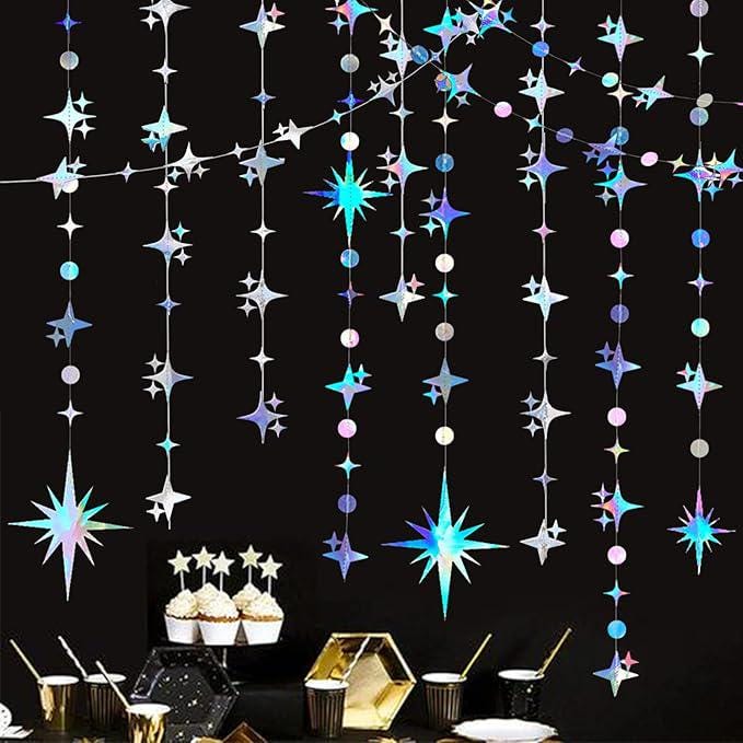 Iridescent Star Garland Holographic Hanging Star Party Decoration Banner