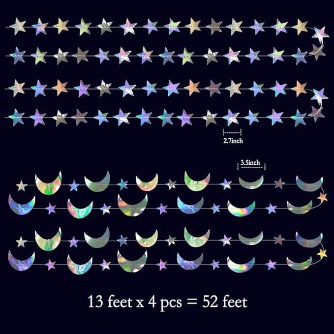 Moon Star Garlands Iridescent Party Decorations Hanging Celestial Streamers