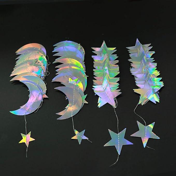Moon Star Garlands Iridescent Party Decorations Hanging Celestial Streamers