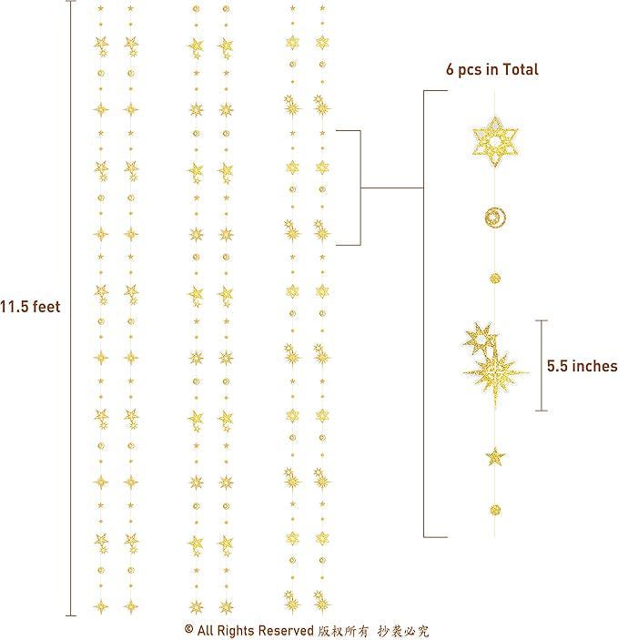 Glitter Gold Star Garlands Celestial Streamer Hanging Stars Moon Party Decorations