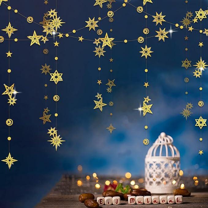 Glitter Gold Star Garlands Celestial Streamer Hanging Stars Moon Party Decorations