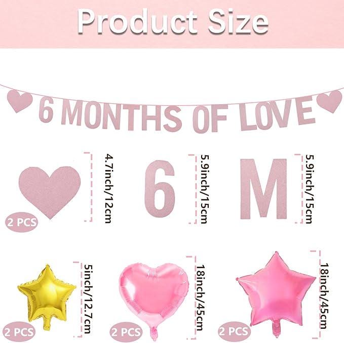 Six Months of Love Banner Heart Foil and Star Balloons for Couple Party Decor
