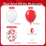 60pcs Red and White Balloons with Confetti for Wedding Birthday Valentine Party Decor