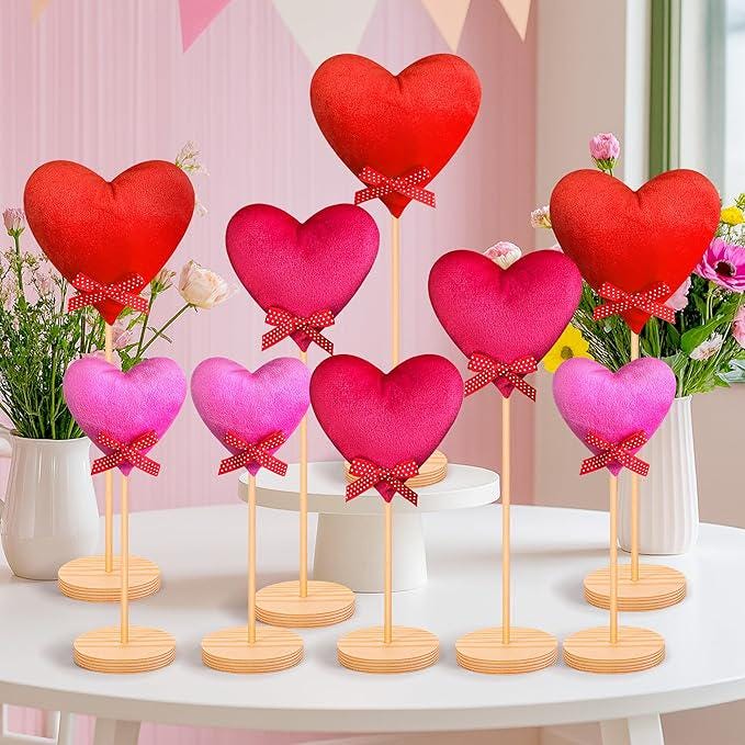 9pcs Valentines Velvet Heart Table Decor Red Fabric Hearts for Party Wedding Decor