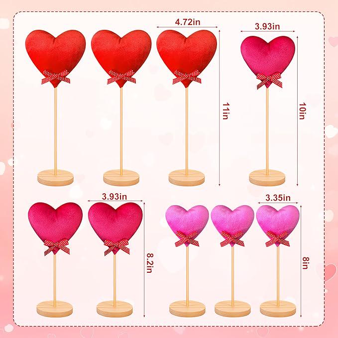 9pcs Valentines Velvet Heart Table Decor Red Fabric Hearts for Party Wedding Decor