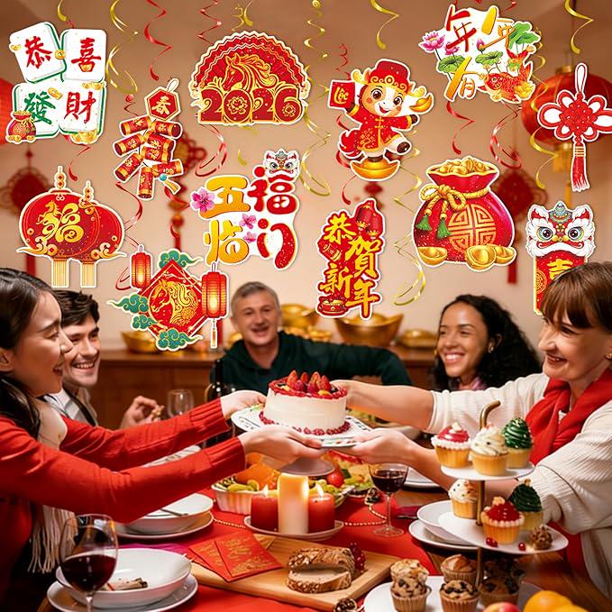 2026 Chinese New Year Hanging Swirls 30 Pcs Lunar Ceiling Streamers Horse Theme