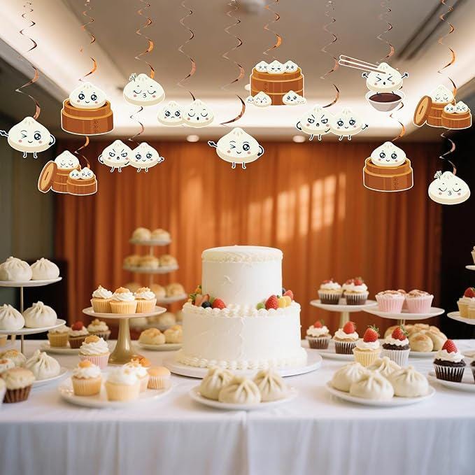 24 PCS Dumpling Theme Hanging Swirls Ceiling Streamers Chinese Food First Birthday Party