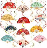 30 PCS Hibachi Party Decorations Japanese Folding Fans Hanging Swirls Asian Theme Party Supplies