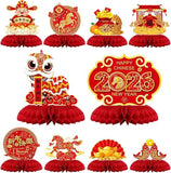 10 PCS Chinese New Year Honeycomb Centerpieces 2026 Horse Red and Gold Table Decor
