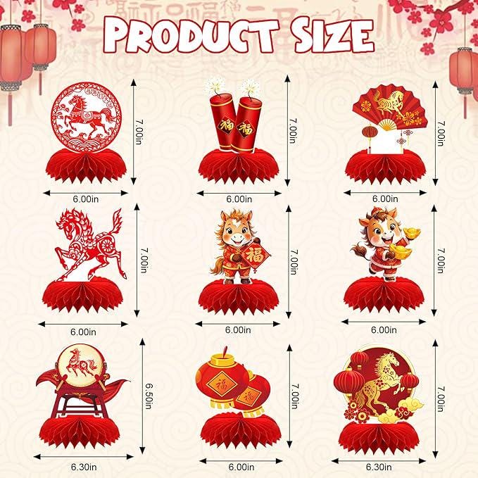 2026 Chinese New Year Table Honeycomb Centerpieces Red Horse Party Decor
