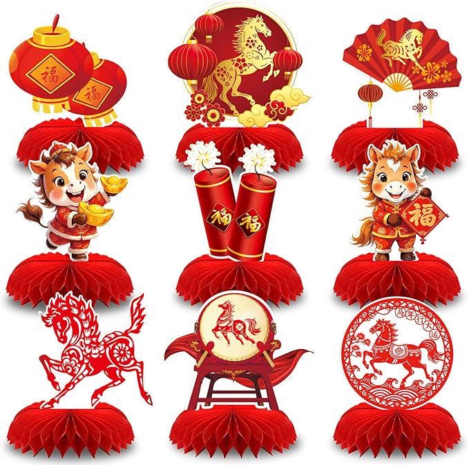 2026 Chinese New Year Table Honeycomb Centerpieces Red Horse Party Decor