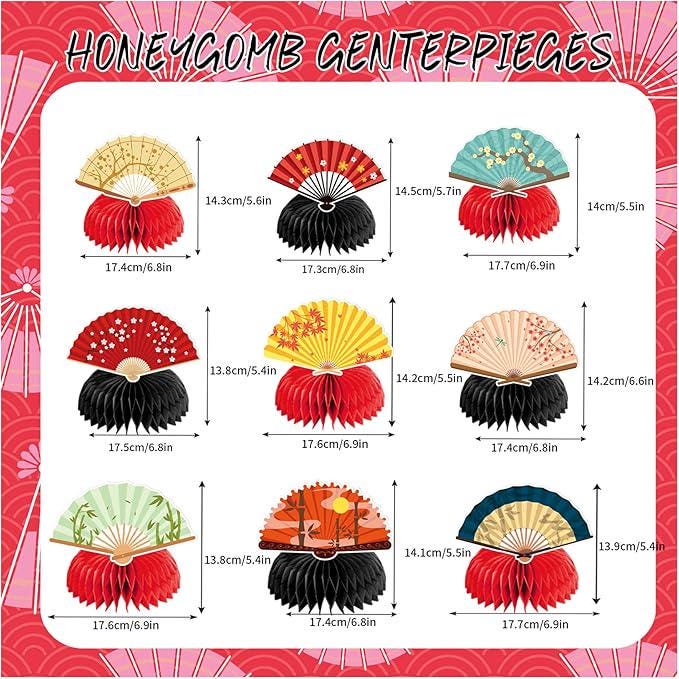 9 PCS Folding Fans Honeycomb Centerpieces Birthday Table Decorations Party Supplies