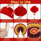 26 Pcs Chinese New Year Decorations Red Gold Paper Fans Lanterns Banner Garland