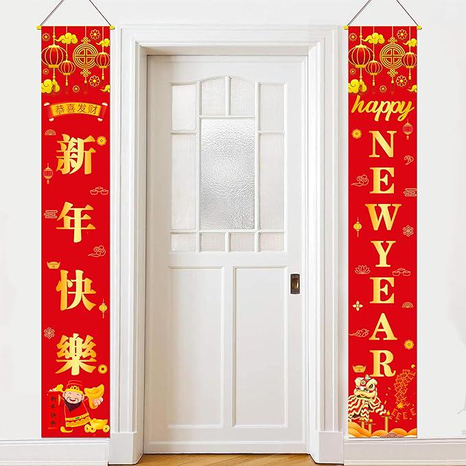 12x72 Inch Red Chinese New Year 2026 Banner Lunar Spring Festival Party Decor