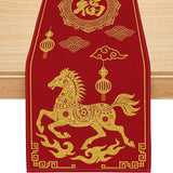 13x72 Inch Chinese New Year 2026 Horse Table Runner Red Gold Spring Festival Decor