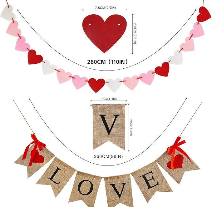 Valentines Decor Burlap Banner Be Mine Hanging Banner with 28 Felt Hearts