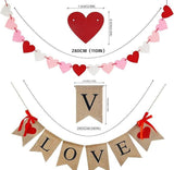 Valentines Decor Burlap Banner Be Mine Hanging Banner with 28 Felt Hearts