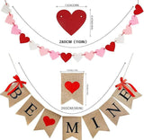 Valentines Decor Burlap Be Mine Hanging Banner with 28 Felt Heart Garland