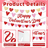 Happy Valentines Day Banner with Heart Garland Glitter Love Party Decor