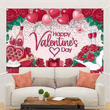Happy Valentines Day Backdrop Banner Red Heart Balloons Roses Love Photo Decor 7x5ft