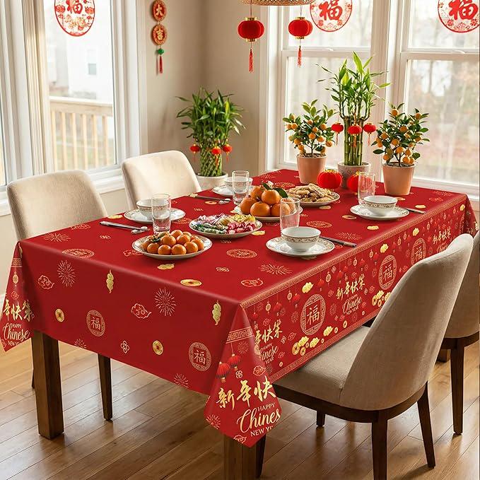 2026 Lunar New Year Horse Red Gold Plastic Tablecloth Lantern Cloud 3 Pack