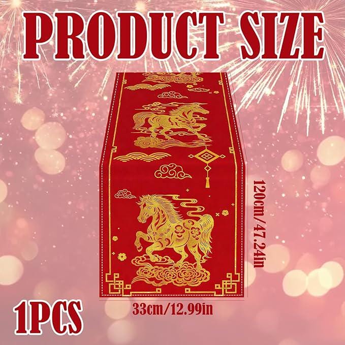 2026 Lunar New Year Table Runner Year of The Horse Spring Festival Decor 13x47 Inch