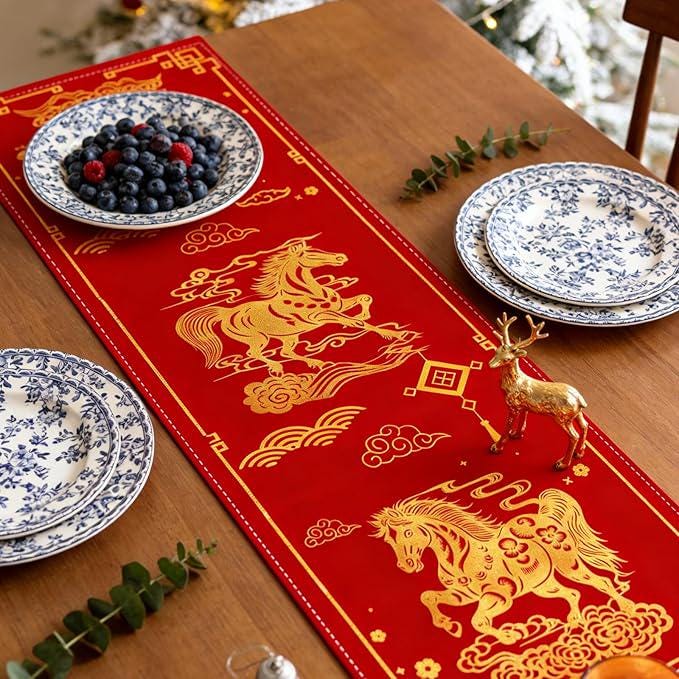 2026 Lunar New Year Table Runner Year of The Horse Spring Festival Decor 13x47 Inch