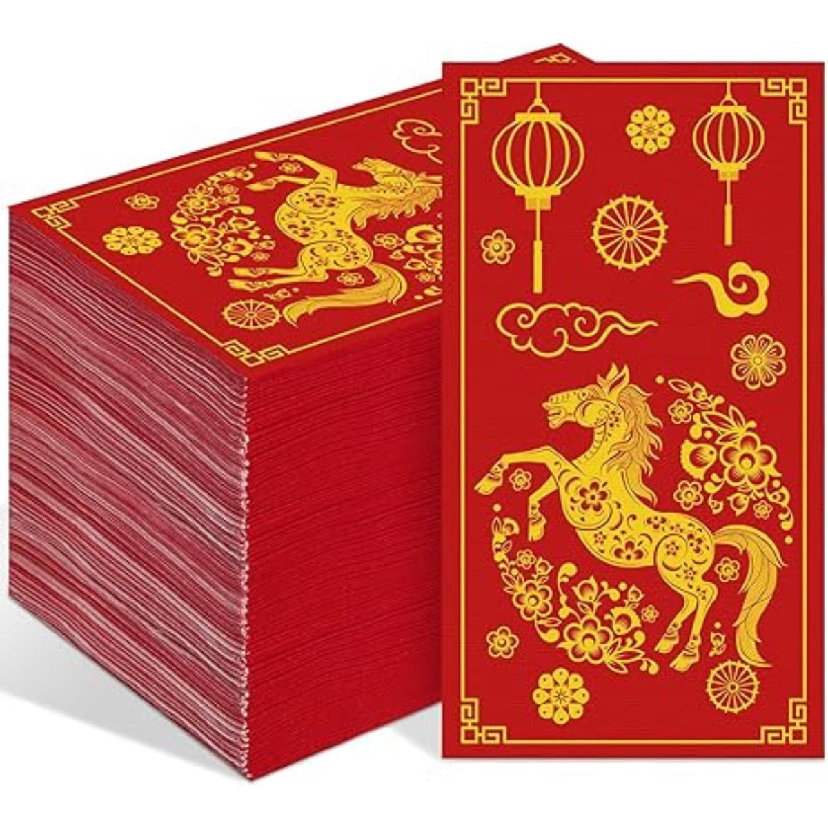 100 Pcs 2026 Chinese New Year Napkins Red Gold Year of The Horse Spring Festival